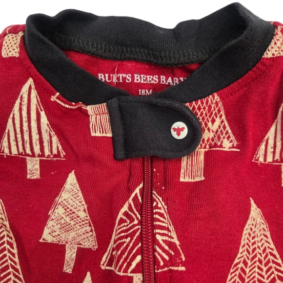 Burts Bees Baby Christmas One Piece Sleeper Red White Size 18 Months - Picture 4 of 9